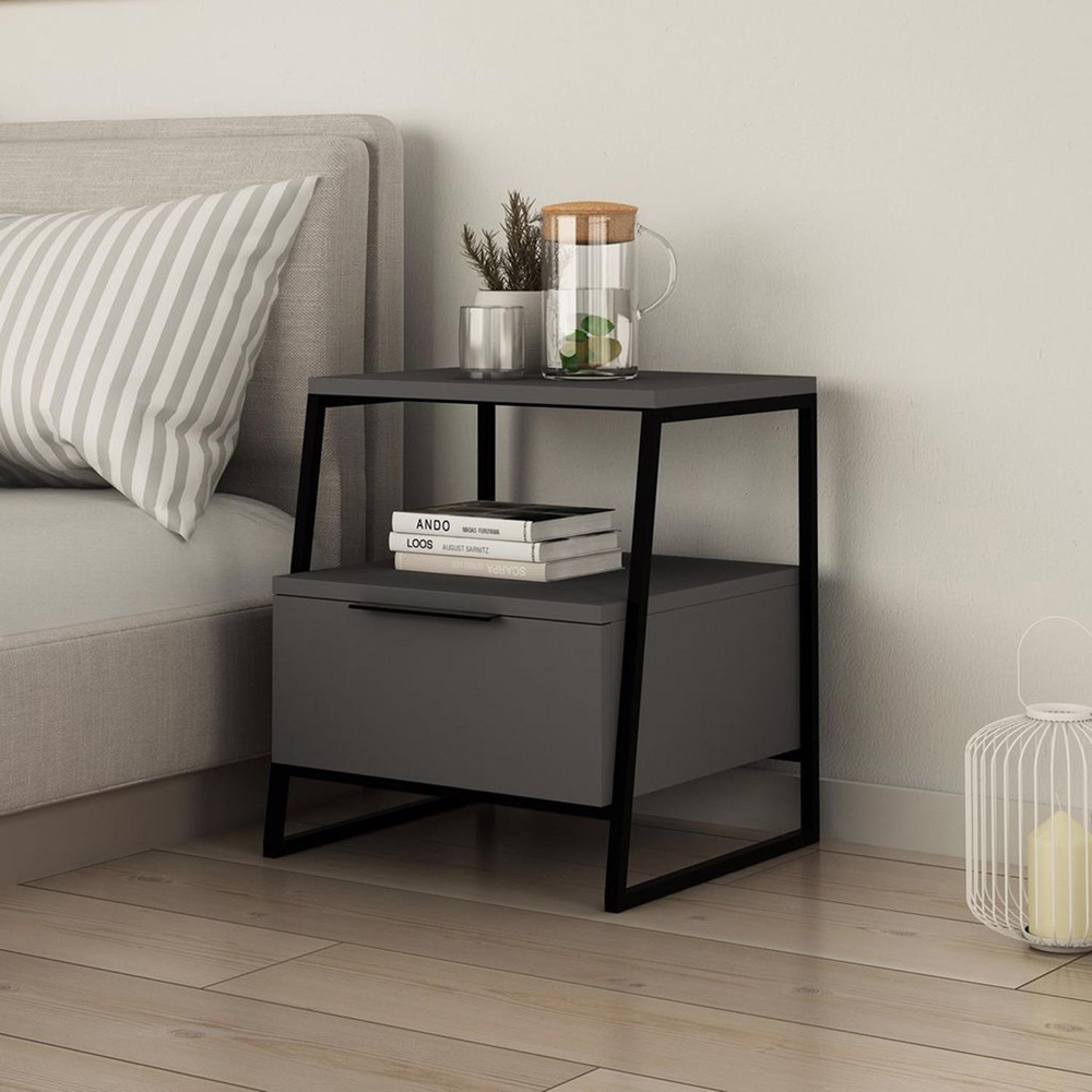 FWStyle Pal Single Door Anthracite Bedside Table Image 4