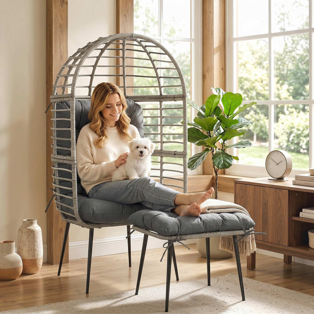 Outsunny Light Grey Standing Egg Chair with Footstool Image 3
