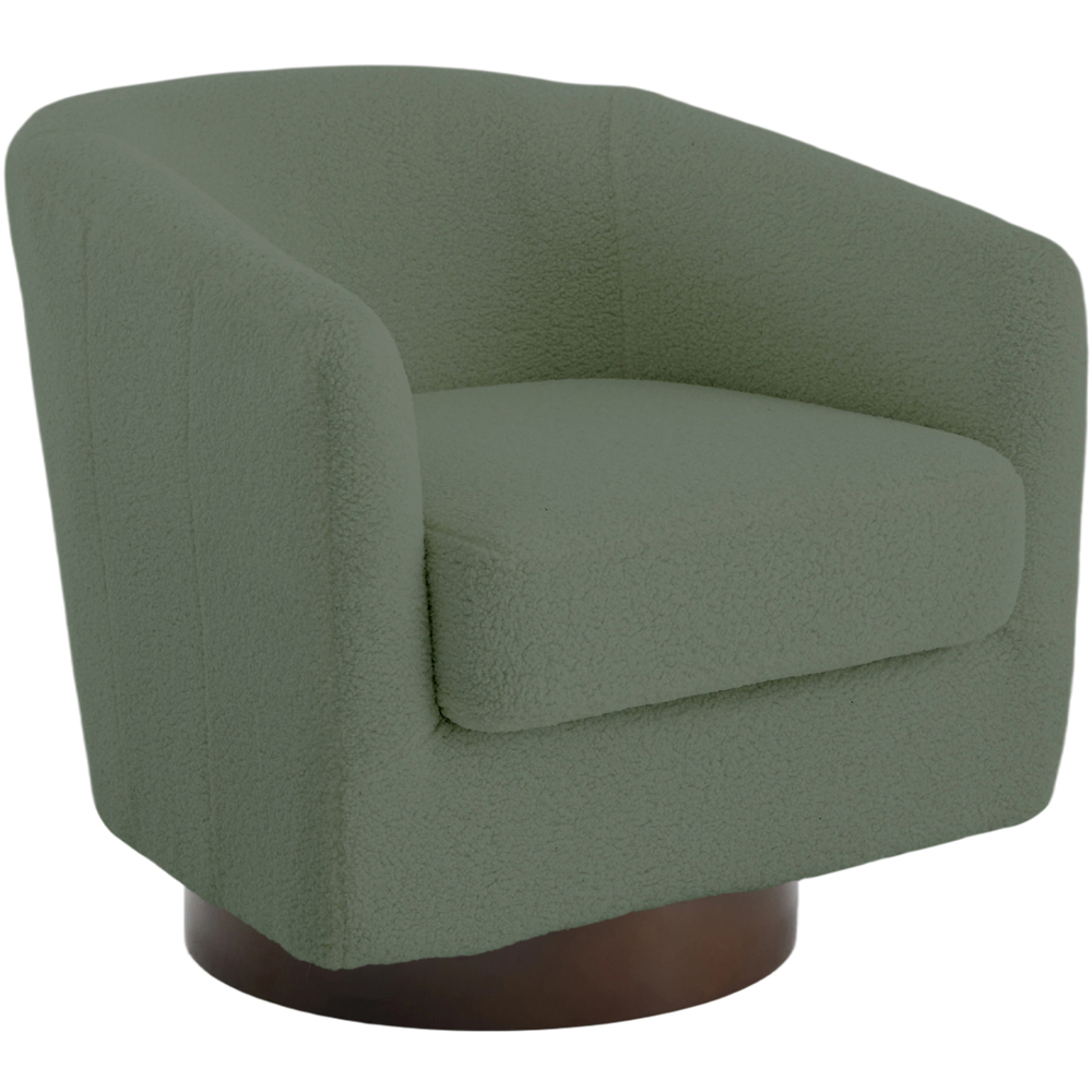 Living and Home Green Sherpa Fleece Ribbed Curved Barrel Swivel Armchair Image 2