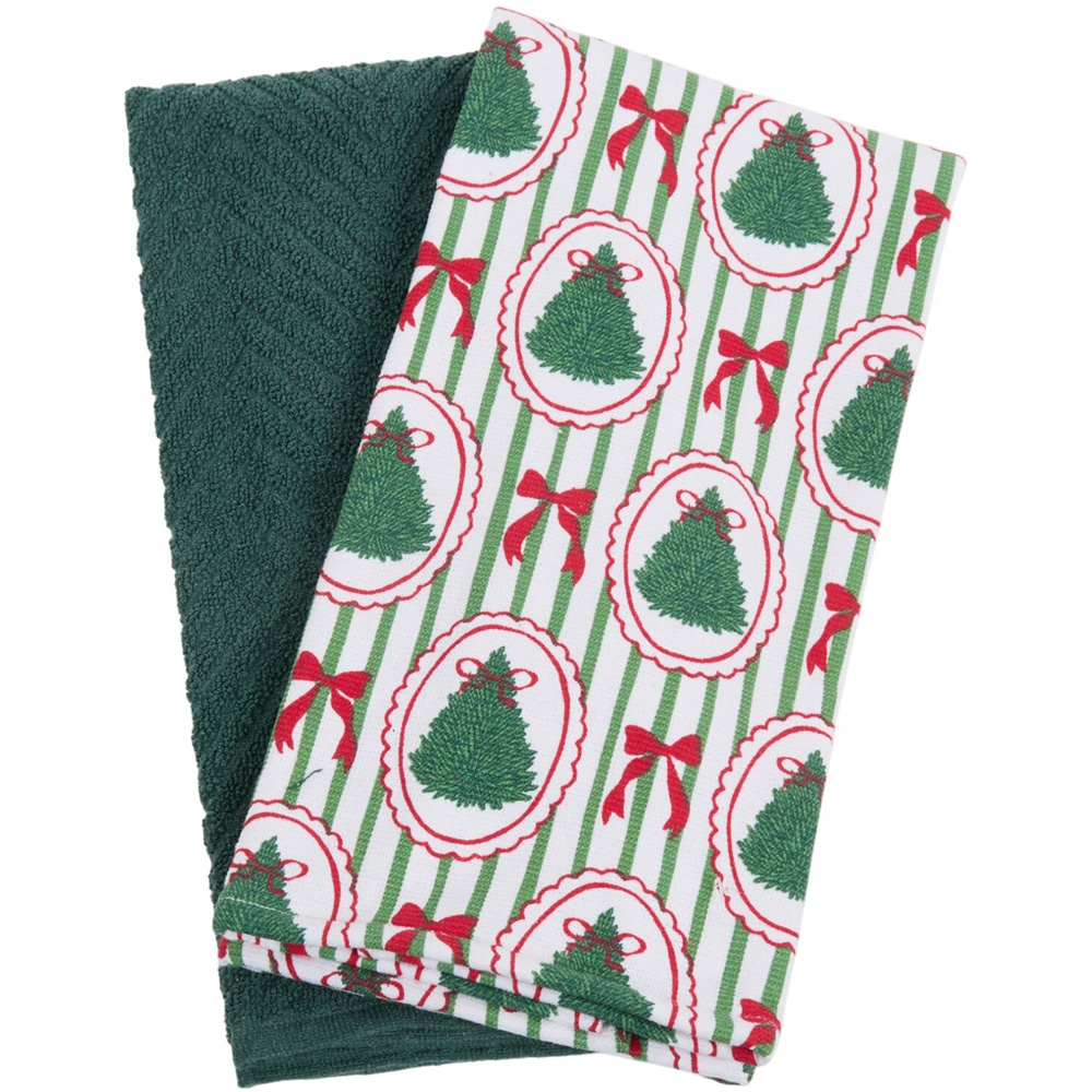 Pack of 2 Christmas Tree Bow Tea Towels Image 2