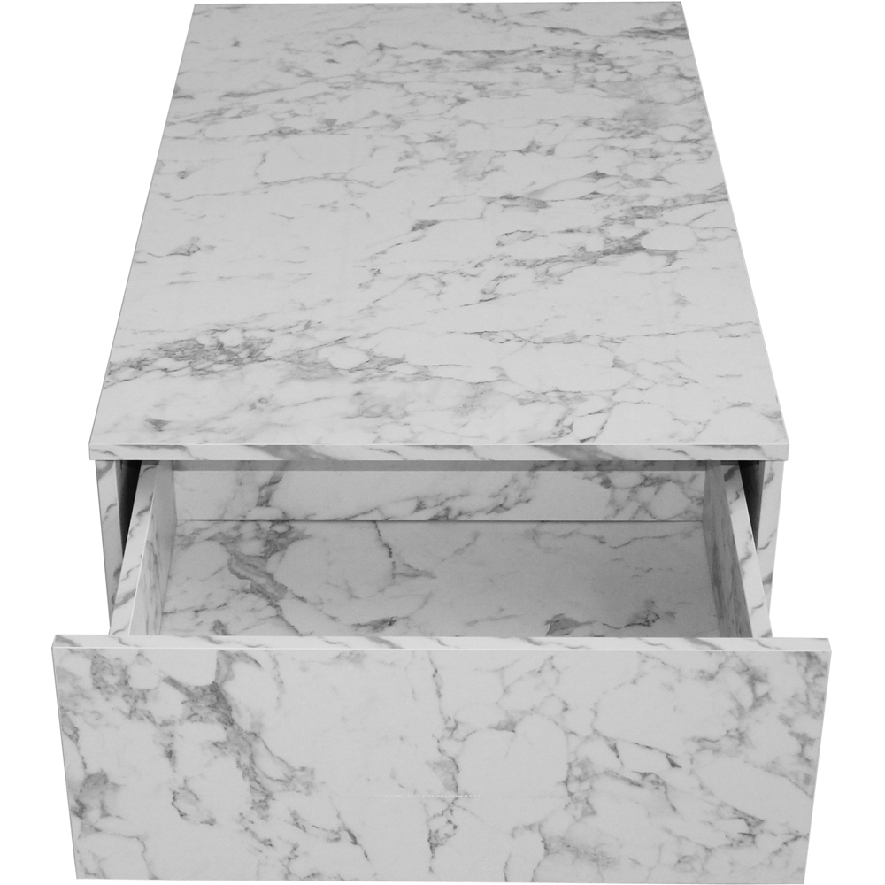 Comfy Living Single Shelf Single Drawer White Marble Effect High Gloss LED Coffee Table Image 4