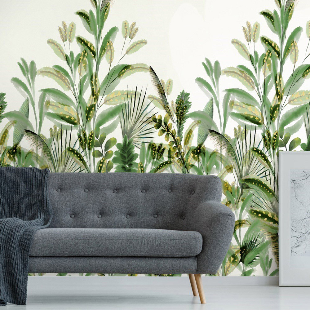 Grandeco Rainforest Leaves Green 3 Lane Wall Mural Image 3
