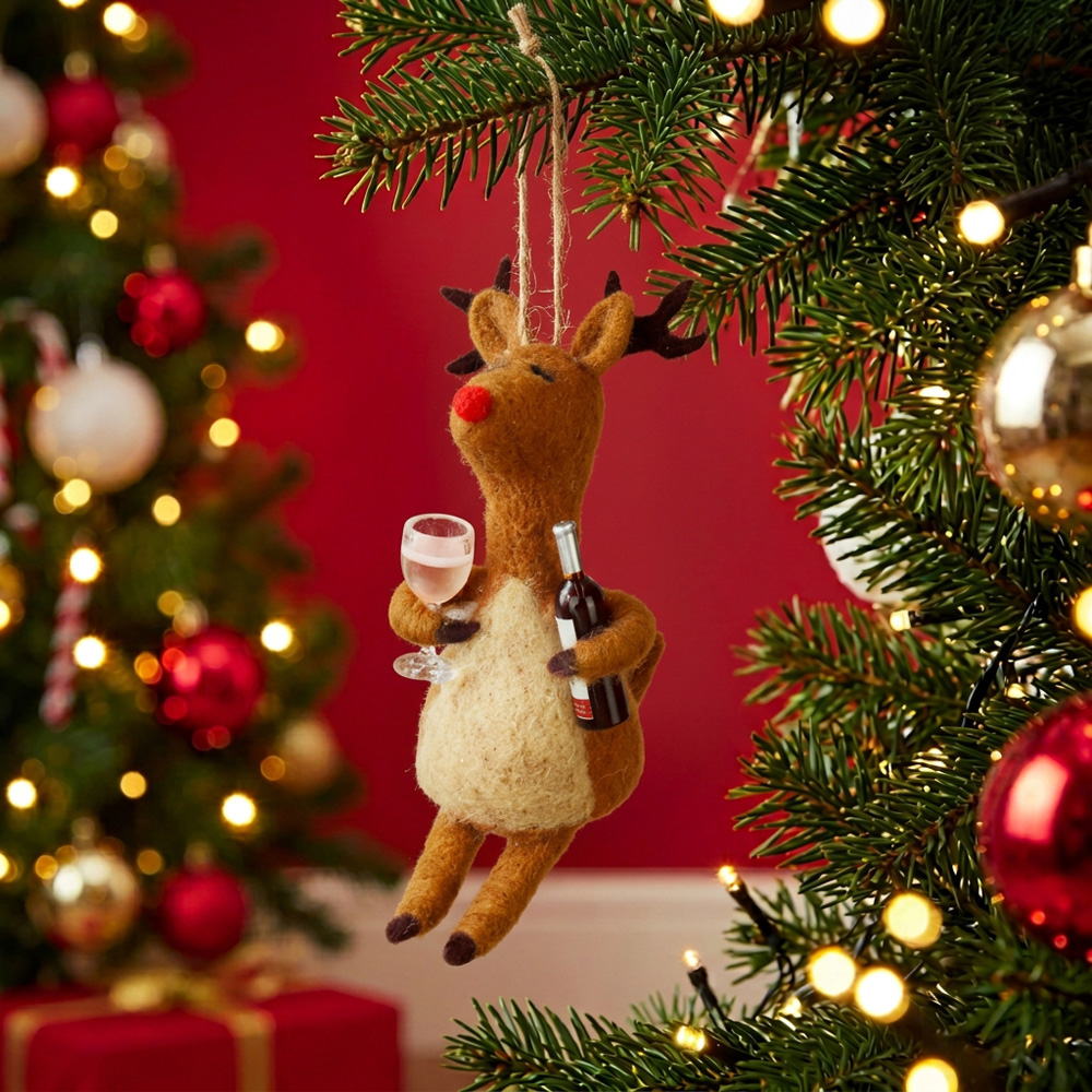 Wool Wine Reindeer Hanging Decoration Brown Image 2