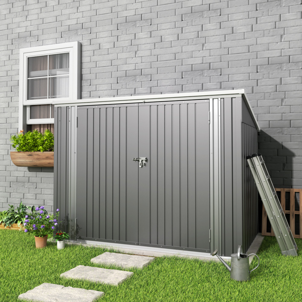 Living and Home 5.8 x 3.4ft Grey Outdoor Sloped Roof Waterproof Metal Trash Can Storage Shed Image 2