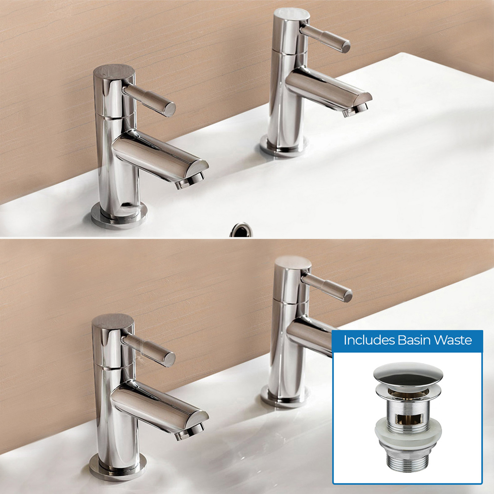 Nes Home Blossom Chrome Hot and Cold Basin Twin Taps and Bath Tap Set Image 2