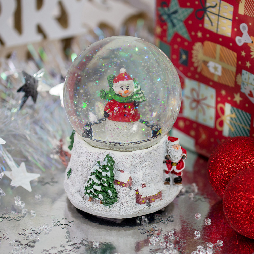 The Christmas Workshop Wind Up Musical Snowman Snow Globe Decoration Image 4