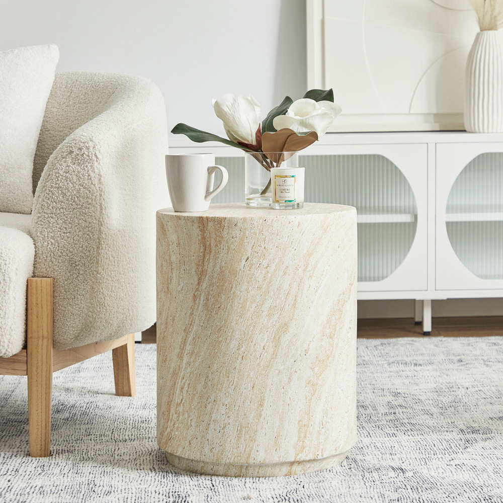 Desser Pisa Travertine Effect Tall Side Table Image 7
