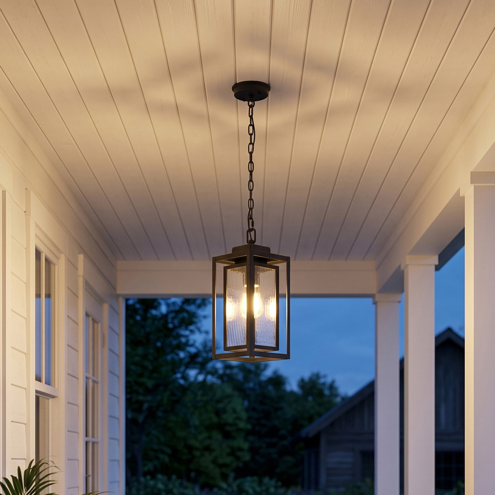 Living and Home Glass Shade Outdoor Pendant Light with Adjustable Height Image 2