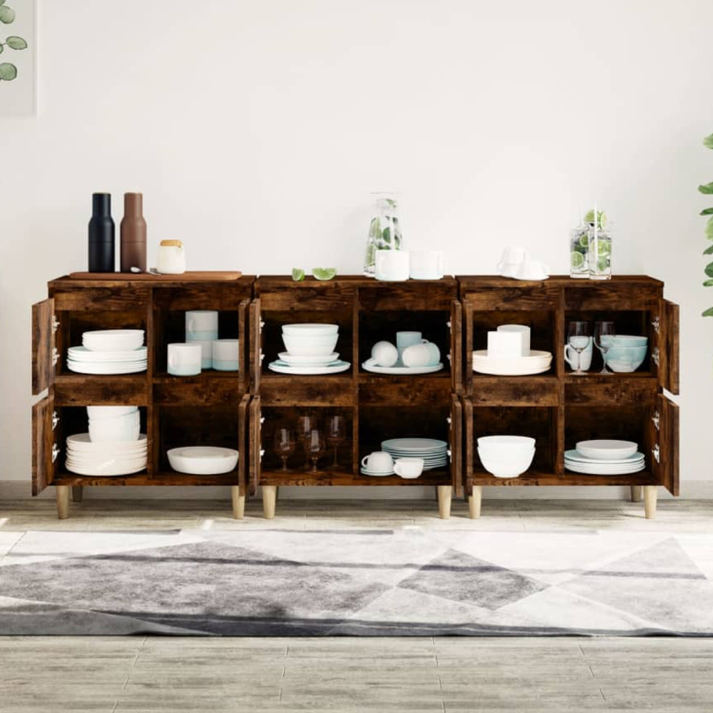 vidaXL 4 Door Smoked Oak Sideboard Set of 3 Image 1