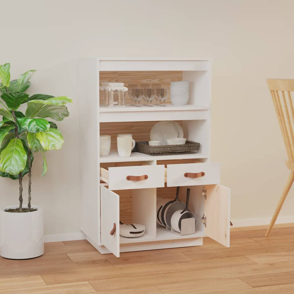 vidaXL 2 Door 2 Drawer 2 Shelf White Solid Pine Highboard Image 8