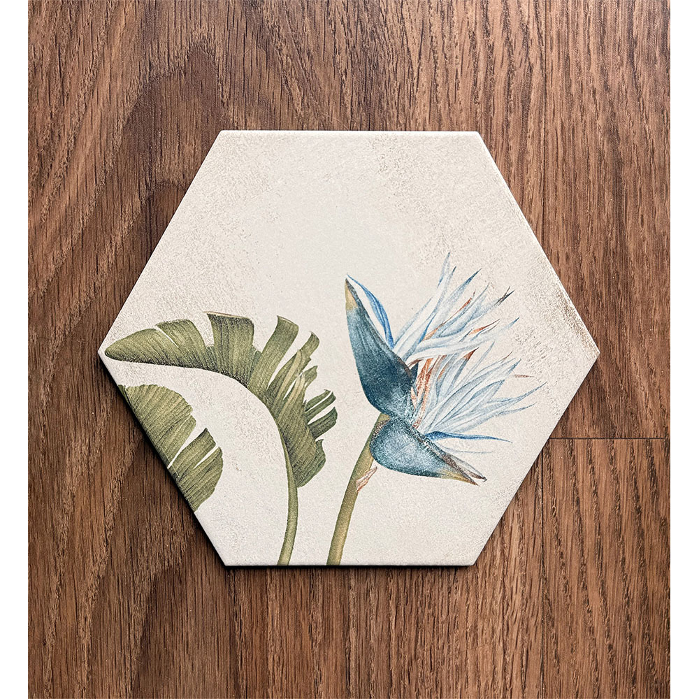 Top Ceramics Beige and Green Floral Stone Effect Hexagon Porcelain Wall Tile 215 x 250mm Image 3