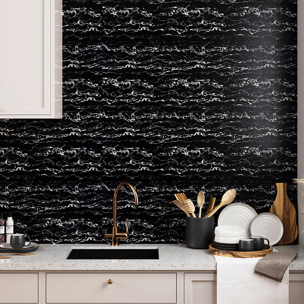 Living and Home Marble Pattern Black Self-Adhesive Wall Tile Sticker Image 5