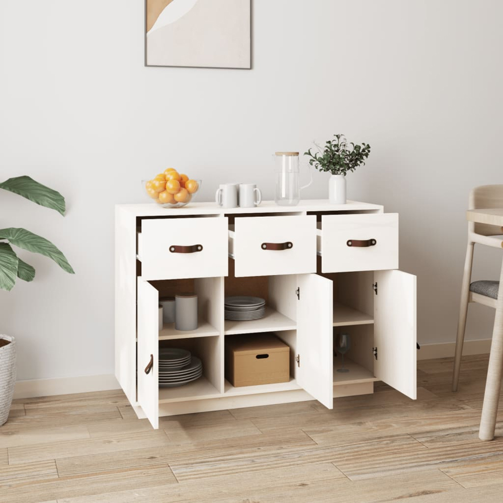 vidaXL 3 Door 3 Drawer White Solid Pine Wood Sideboard Image 8