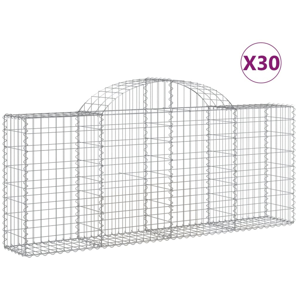vidaXL Silver Galvanised Iron Arched Gabion Basket 200 x 30 x 80/100cm 30 Pack Image 2
