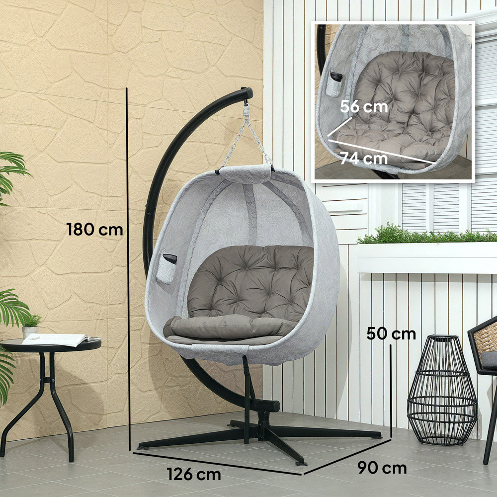 Outsunny Sand Hanging Egg Chair with Folding Basket Image 7