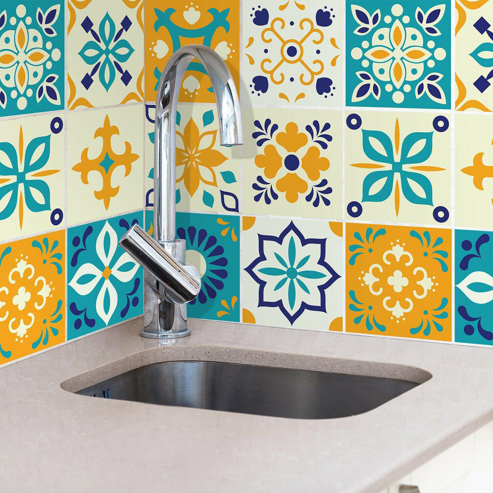 Walplus Temara Yellow and Blue Moroccan Tile Sticker 24 Pack Image 4