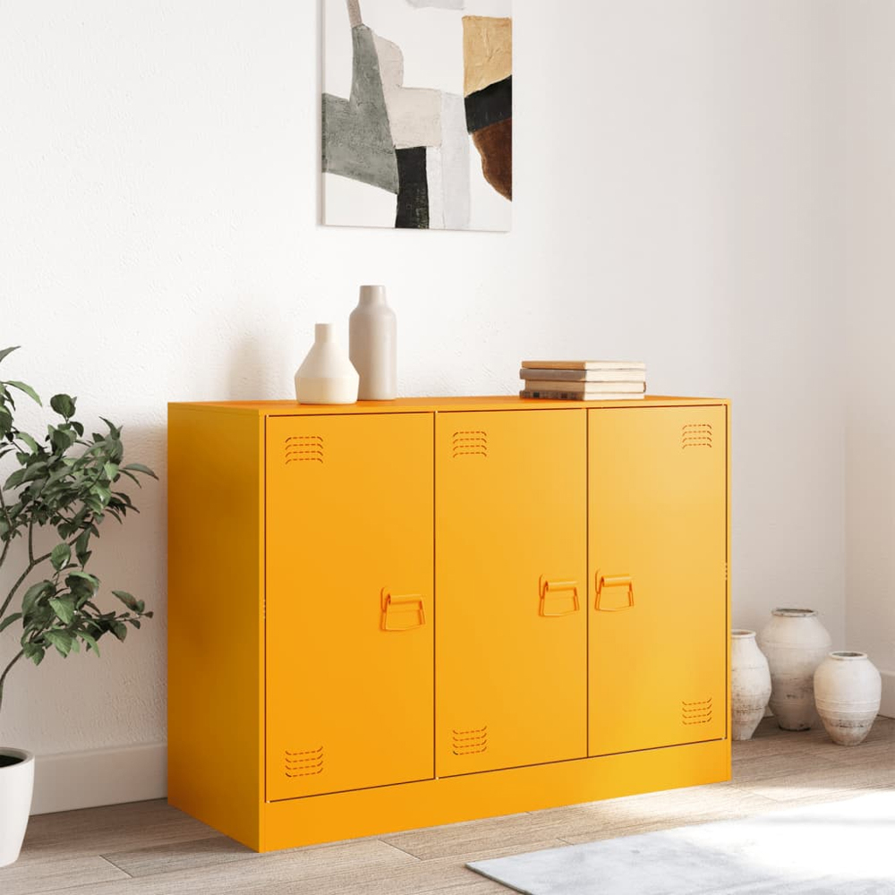 vidaXL 3 Door Mustard Yellow Metal Sideboard Image 9