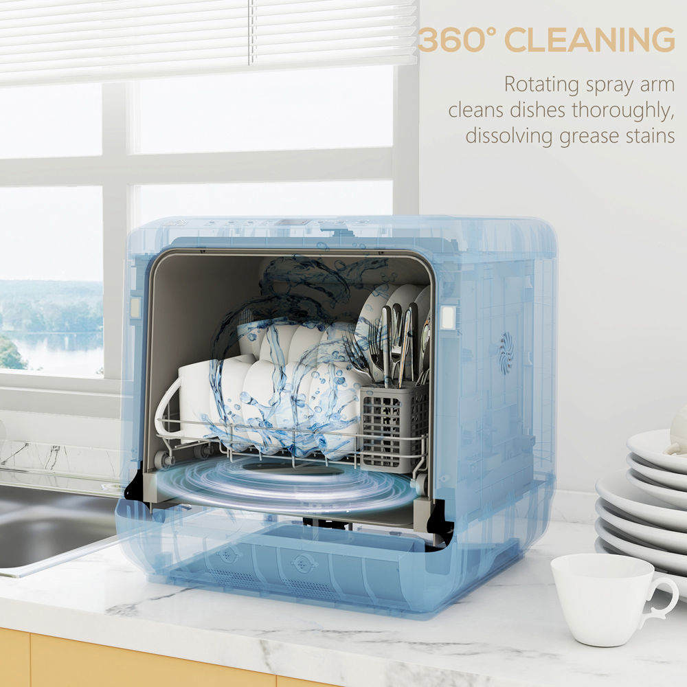 HOMCOM White Compact Countertop Dishwasher with Dual Water Supply Image 7