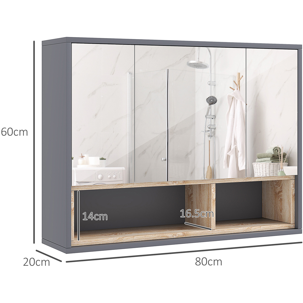 Portland 3 Door 2 Shelf Grey Wall-Mounted Mirrored Bathroom Storage Cabinet Image 9