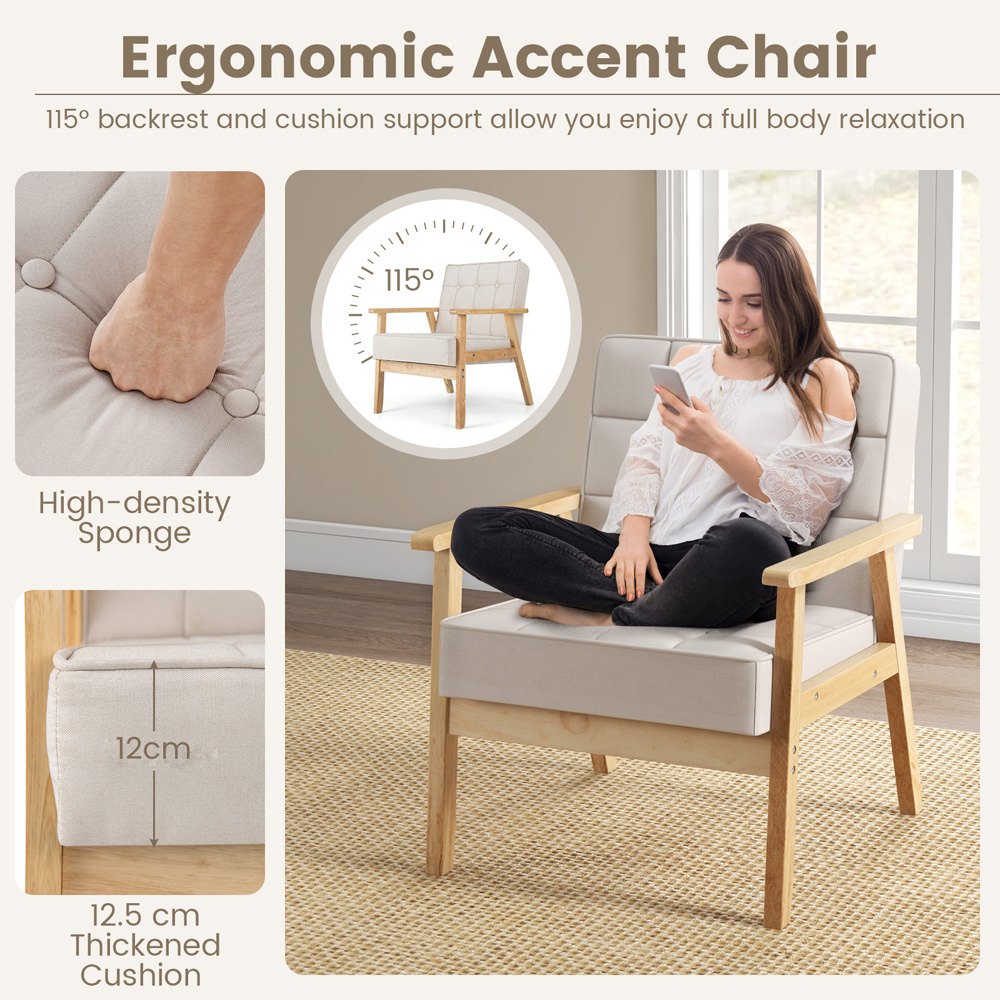 Costway Beige Modern Accent Chair Image 6