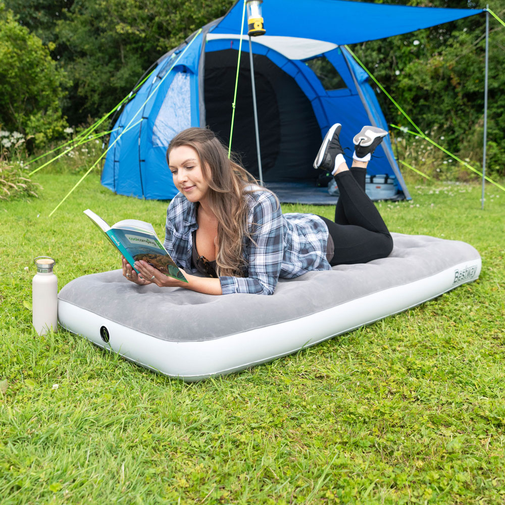 Bestway Single Flocked Inflatable Airbed with Handheld AC Pump Image 2