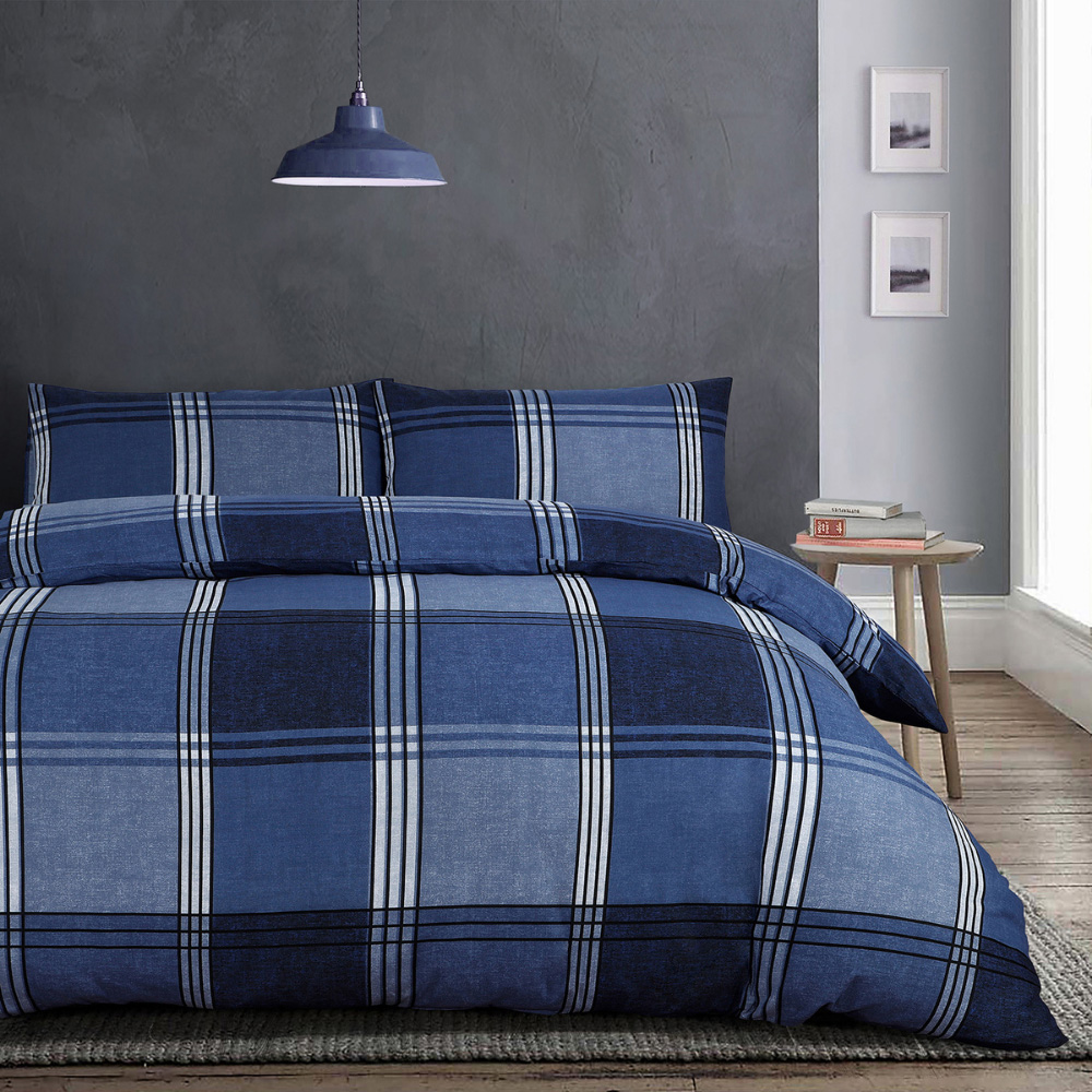 Velosso Hamilton King Size Blue Check Duvet Set Image 1