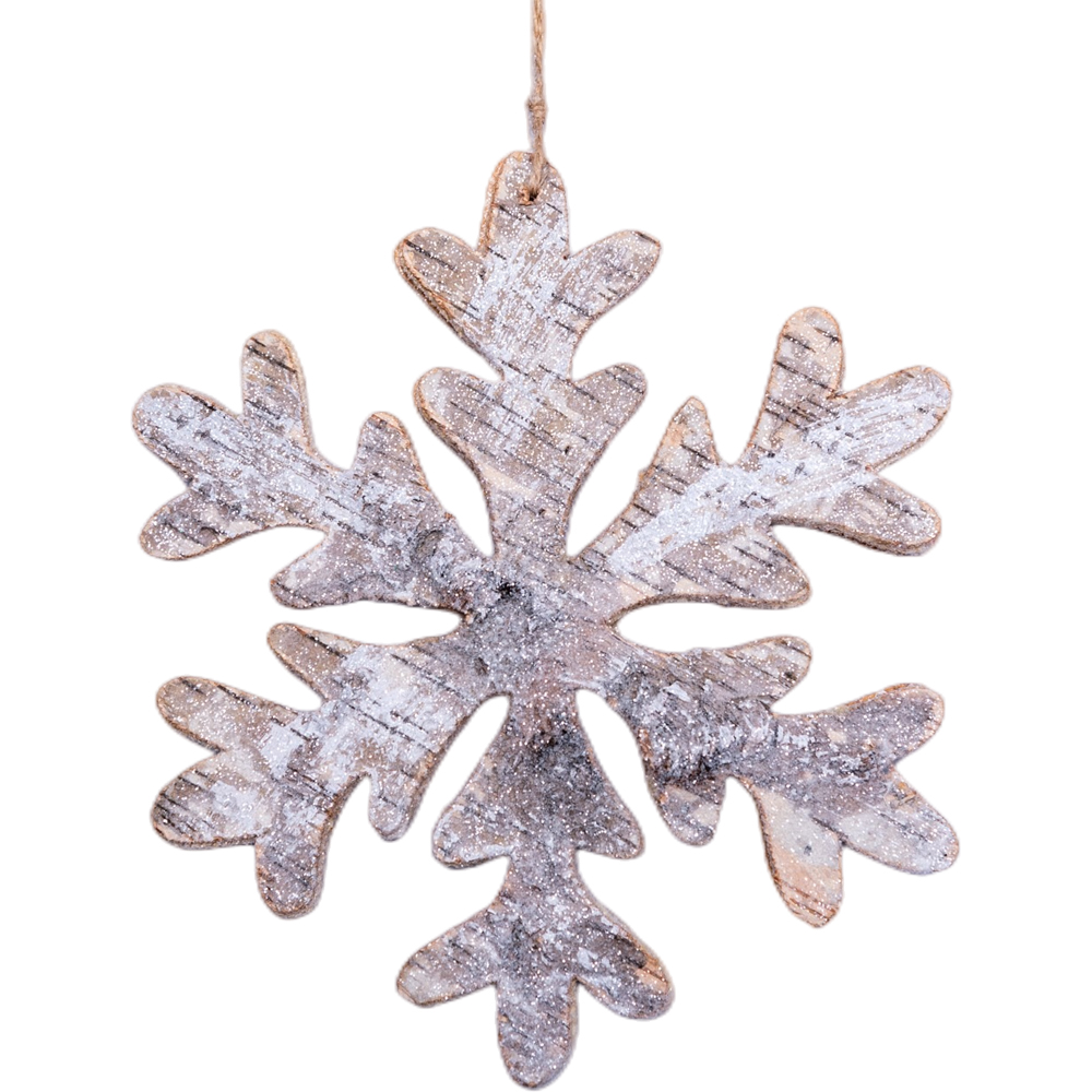 Shatchi Birch Bark Wooden Snowflake Shape Christmas Decoration 16cm Image 1