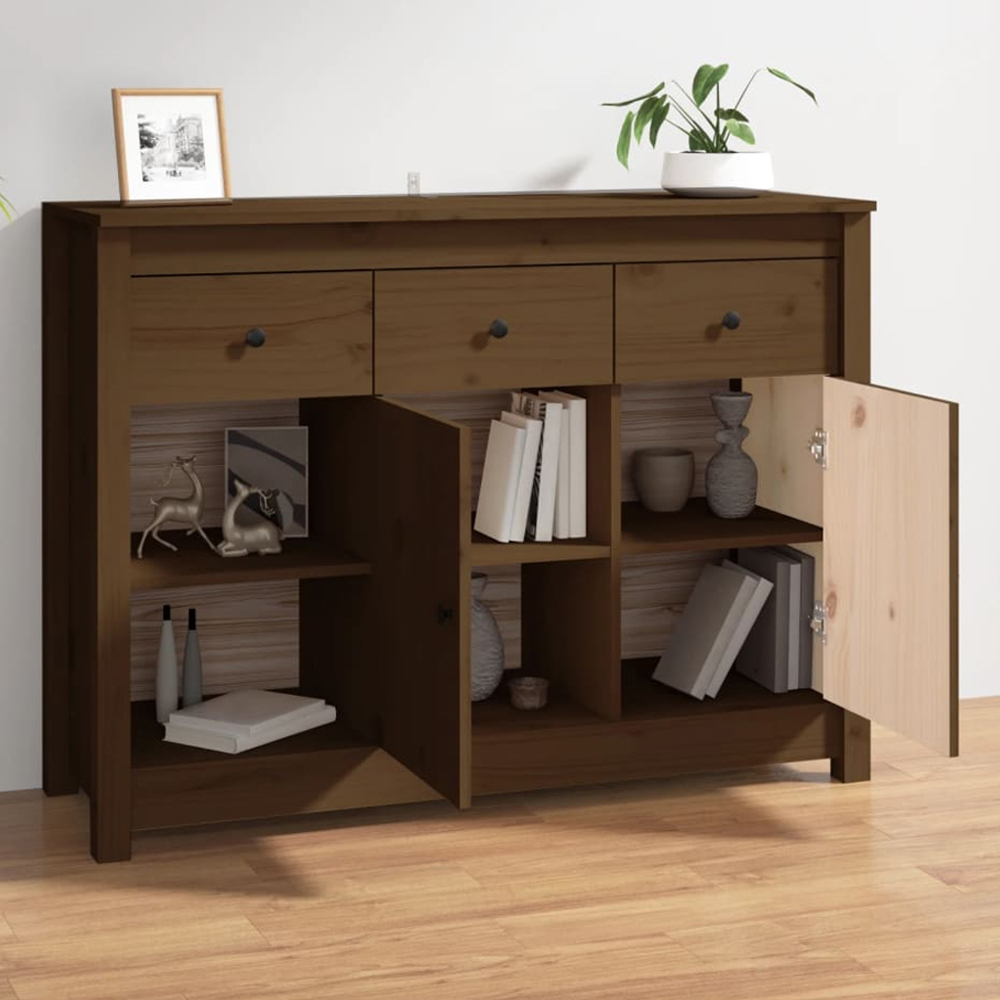 vidaXL 2 Door 3 Drawer 2 Shelf Honey Brown Solid Pine Wood Sideboard Image 1