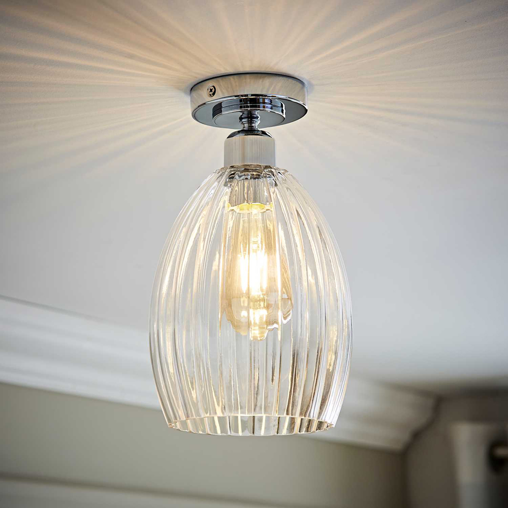 ValueLights Cheltenham Ribbed Dome Shade Chrome Flush Ceiling Light with Bulb Image 6