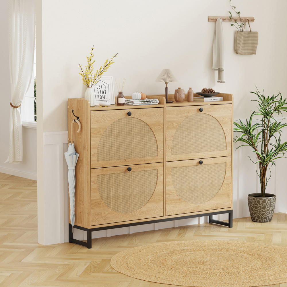 FurnitureHMD 4 Door Natural Rattan Shoe Storage Cabinet Image 9