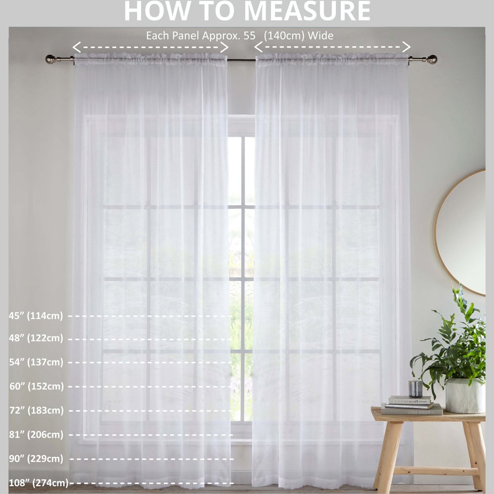 Tyrone Textiles Crystal White Plain Sheer Voile Panel Curtain 140 x 137cm Image 4