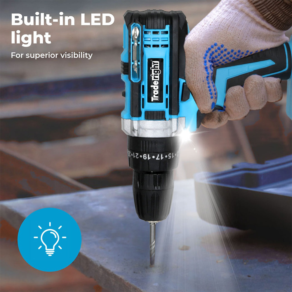 Traderight HW0262 21V Cordless Electric Combi Drill Driver with Battery and Accessories Image 7