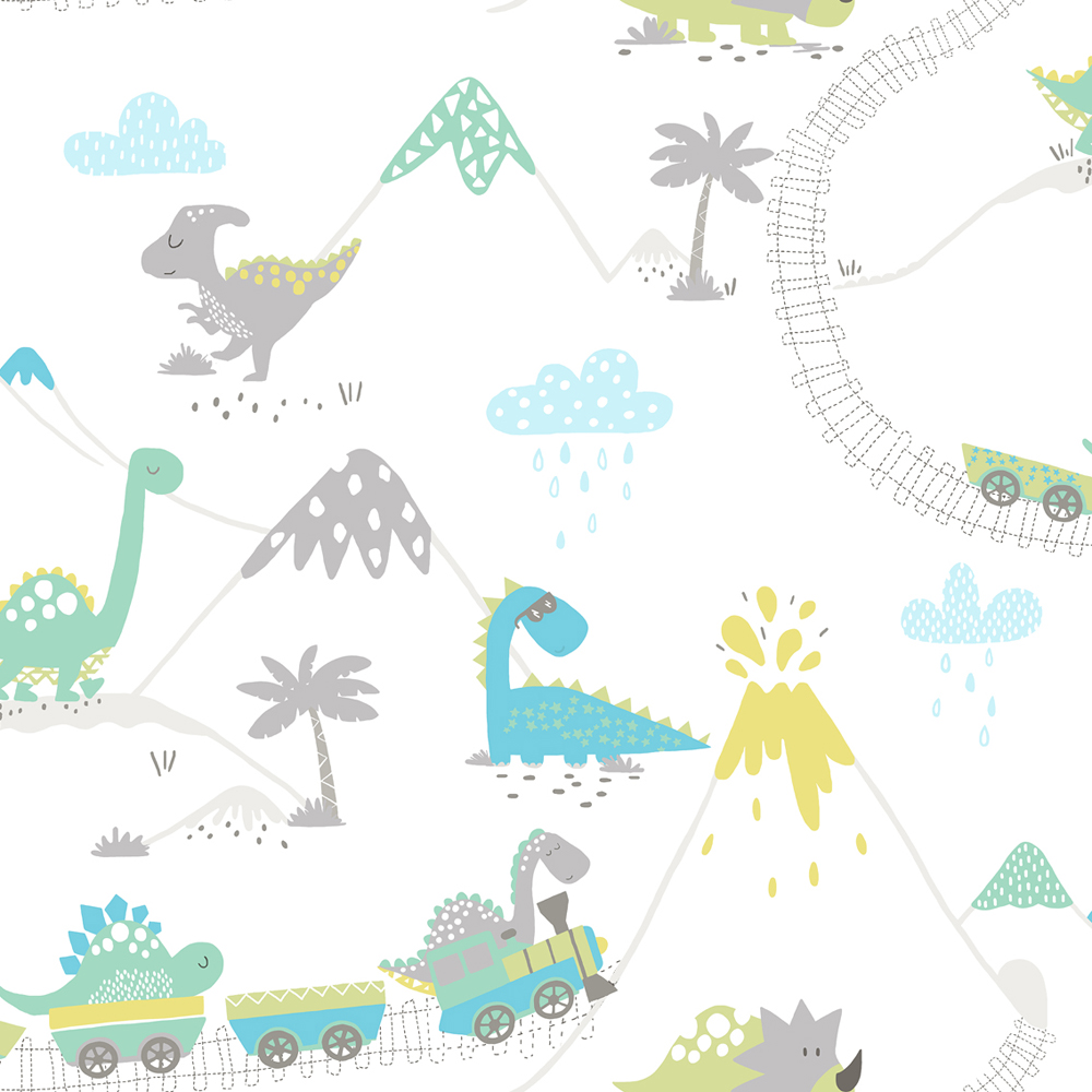 Holden Dino Town Grey and Soft Teal Wallpaper Image 1
