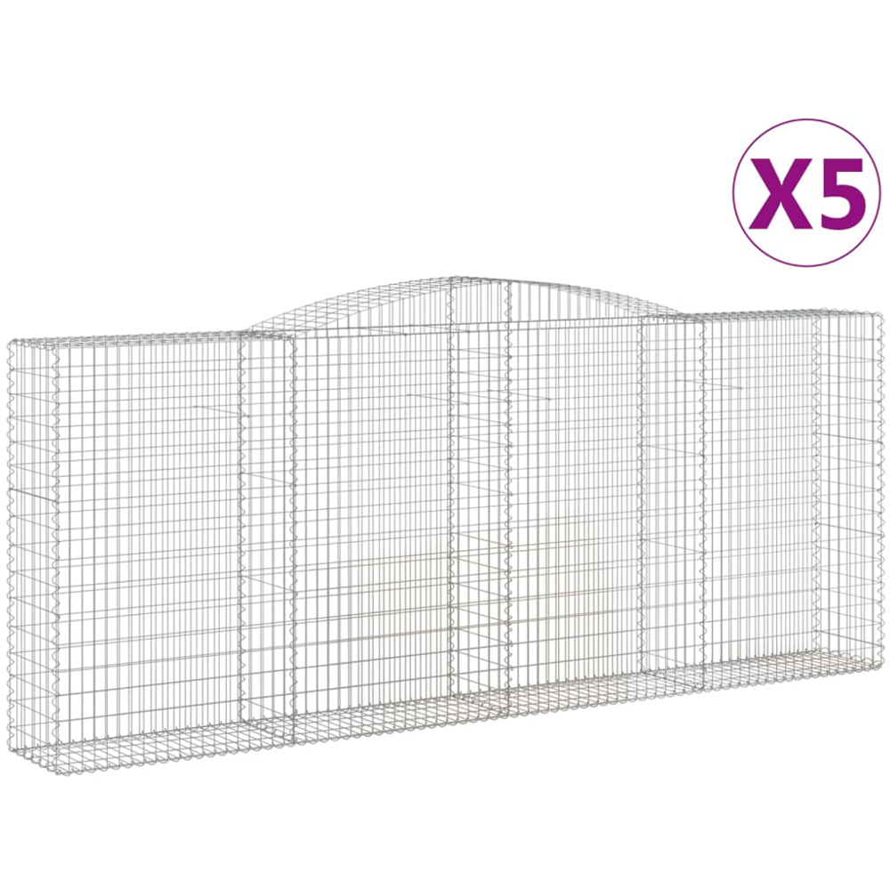 vidaXL Silver Galvanised Iron Arched Gabion Basket 400 x 50 x 160/180cm 5 Pack Image 2