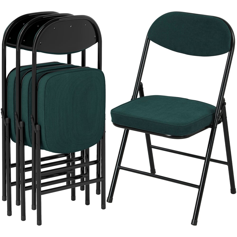 HOMCOM Set of 4 Teal Steel Frame Foldable Chair with Cushioned Seat Image 2