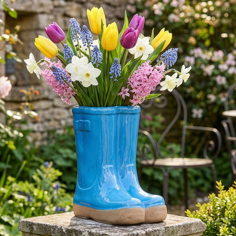 Dibor Bright Blue Double Wellington Planter 17cm Image 2