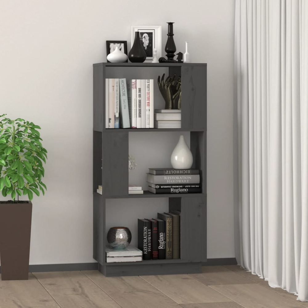 vidaXL 3 Shelf Grey Solid Wood Pine Bookcase Image 7