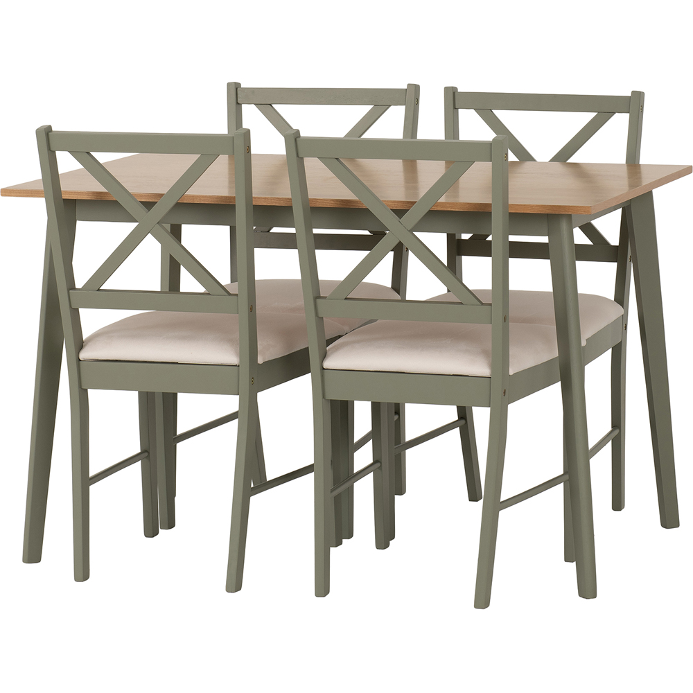 Seconique Balfour 4 Seater Dining Oak Effect Sage Green and Mink Microsuede Image 2