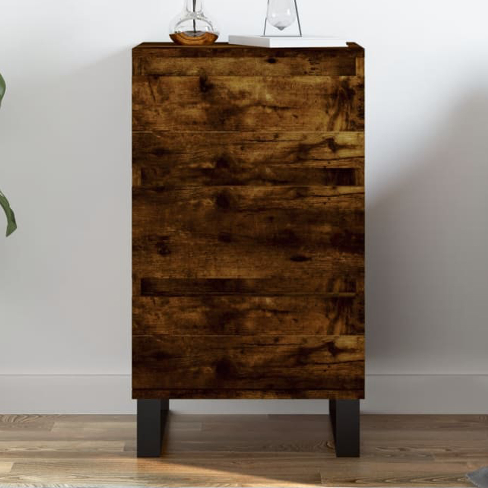 vidaXL 3 Drawer Smoked Oak Sideboard with Iron Legs Image 1