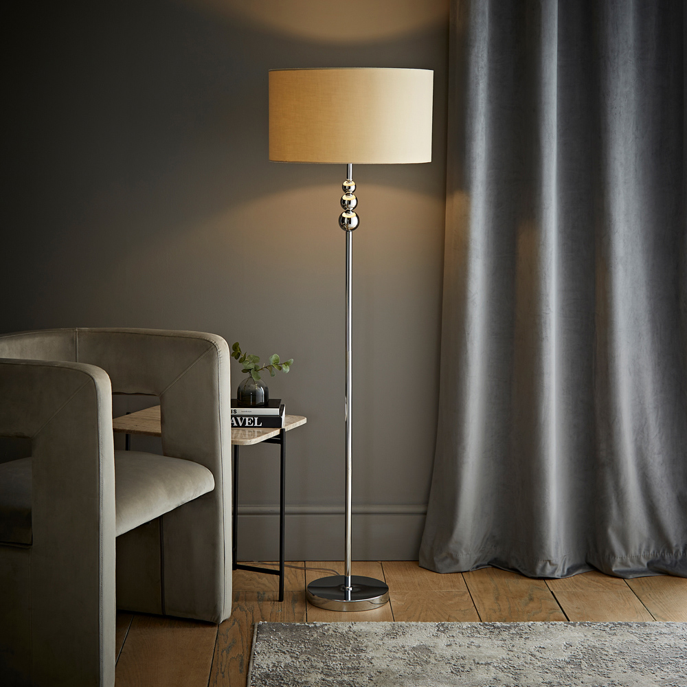 ValueLights Marissa Reni Cream Shade and Chrome Ball LED Floor Lamp Image 2