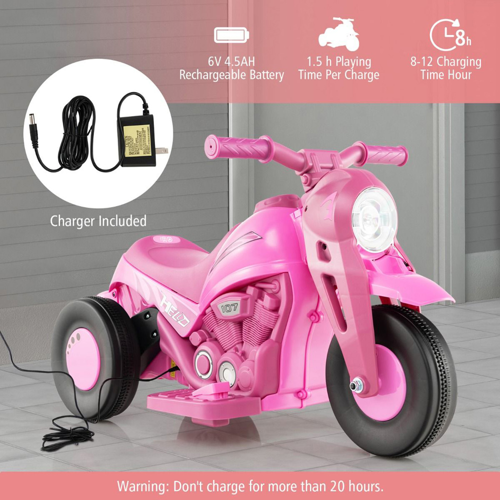 Costway Pink Kids Ride On Electric Motorcycle with Bubble Maker Image 2