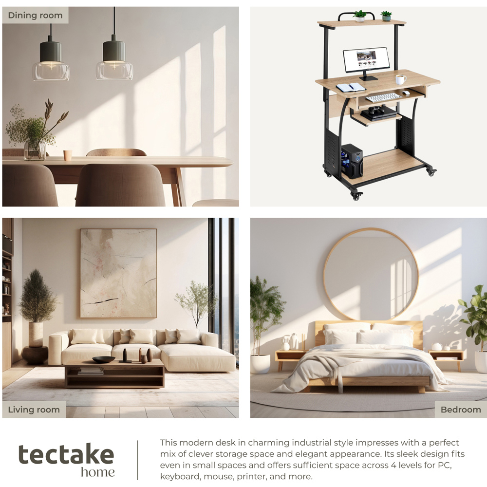 tectake Fife Oak Sonoma Office Desk with Keyboard Tray Image 5