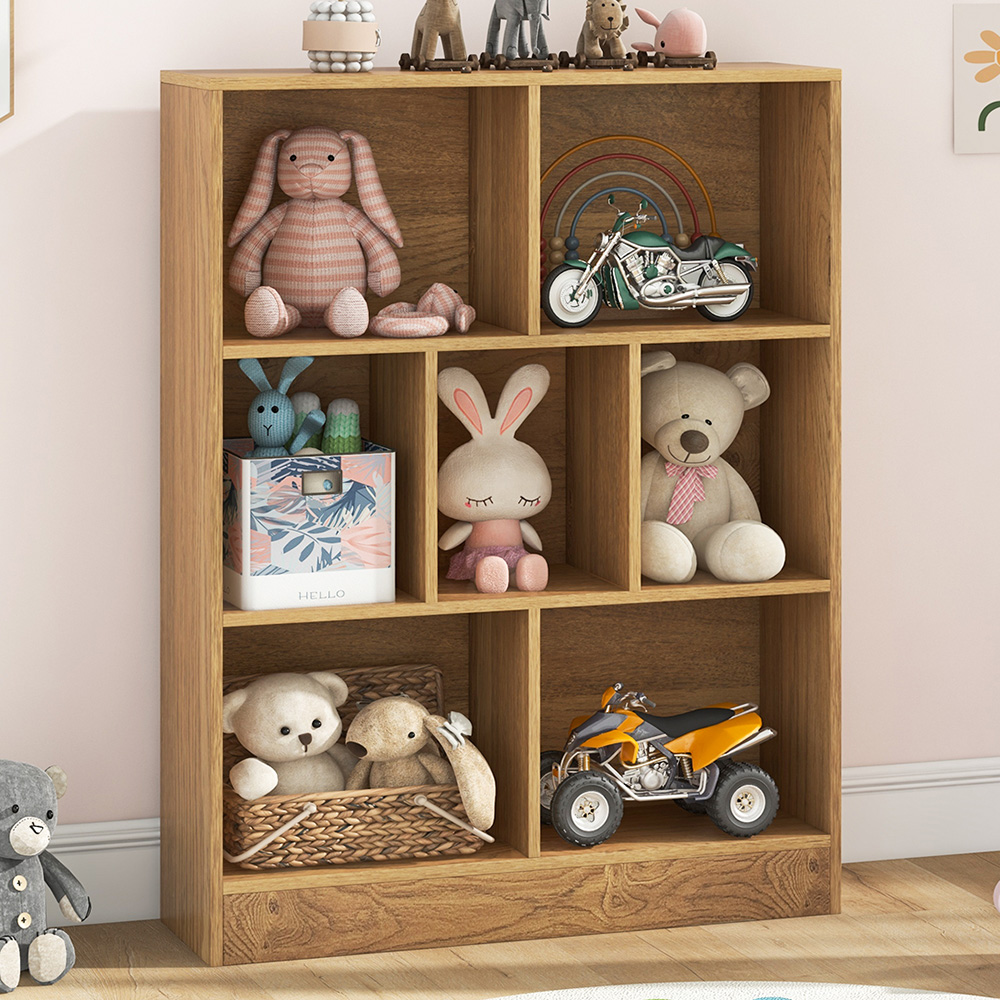 Costway 7 Cube Natural Bookshelf Image 1