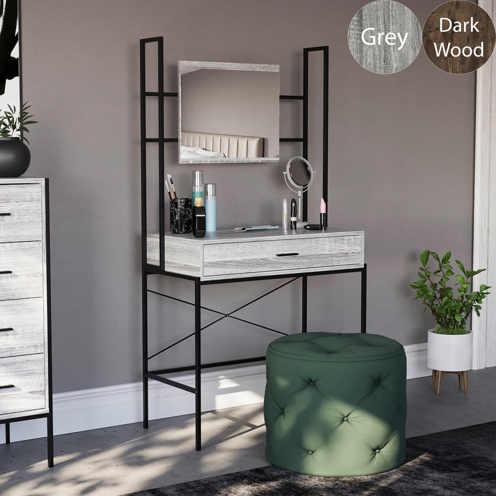 Vida Designs Brooklyn Single Drawer Grey Industrial Vanity Dressing Table with Mirror Image 5