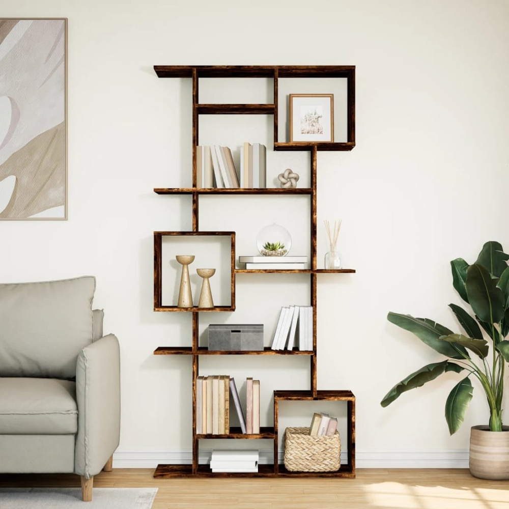 vidaXL 9 Shelf Smoked Oak Bookcase Image 9