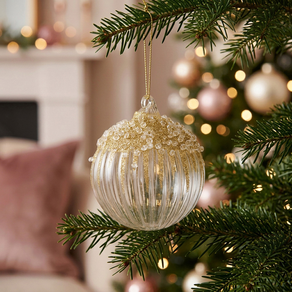 Iridescent Gold Glitter Bauble Image 2
