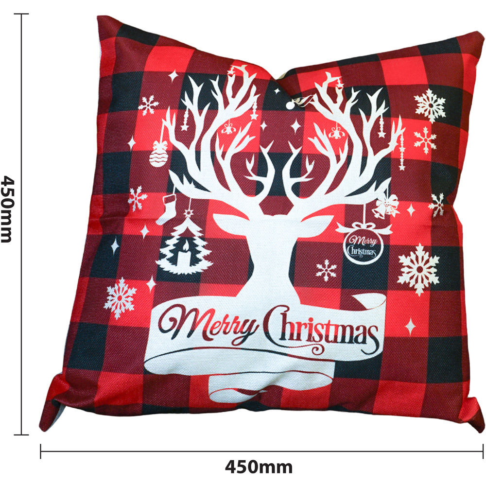 Xmas Haus Festive Black and Red Plaid Stag Christmas Cushion 45 x 45cm Image 4