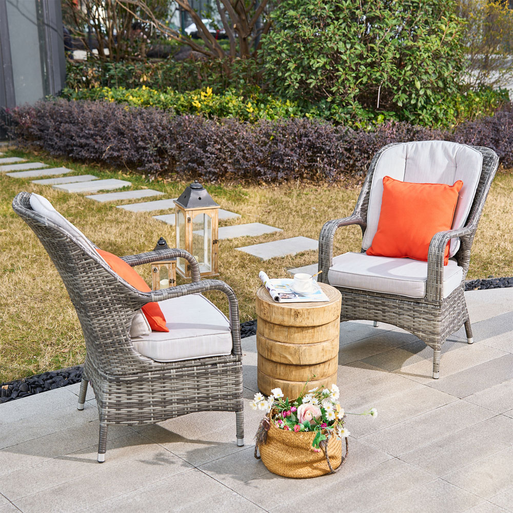 Direct Wicker Set of 2 Grey Rattan Garden Chairs with Wooden Composite Side Table Image 3