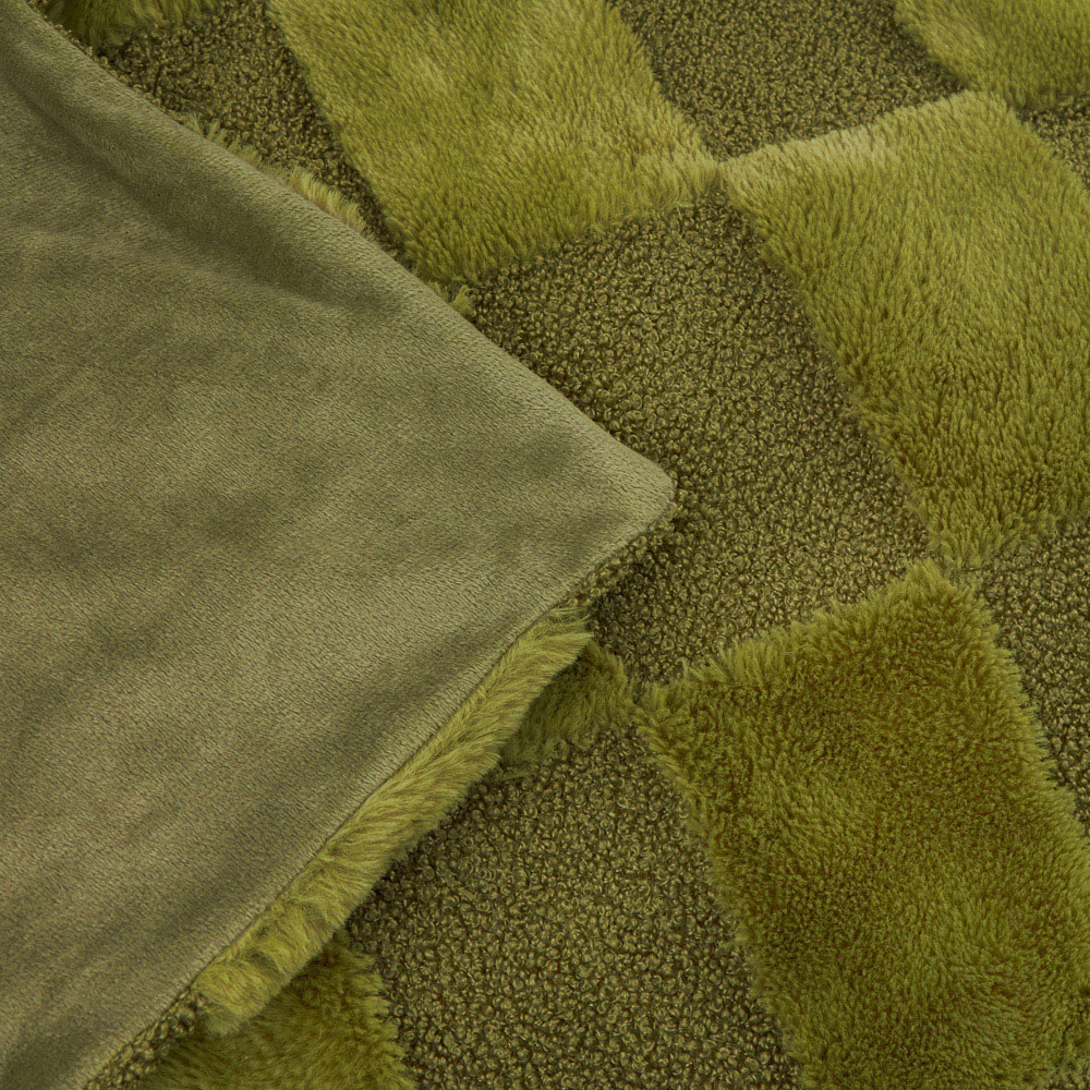 Furn Olive Fur Boucle Check Reversible Throw 140 x 180cm Image 2