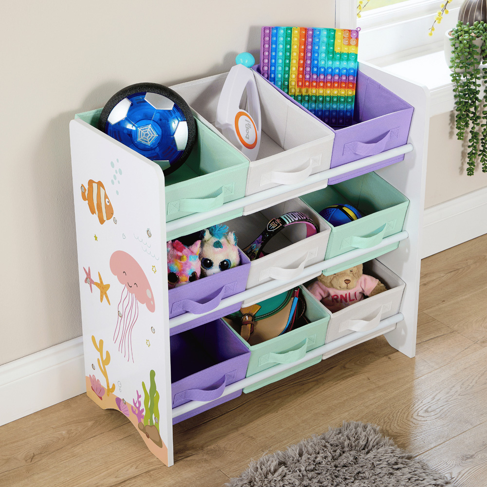 Home Source Anya 9 Fabric Drawer Multicolour Sealife Animal Kids Toy Organiser Image 5